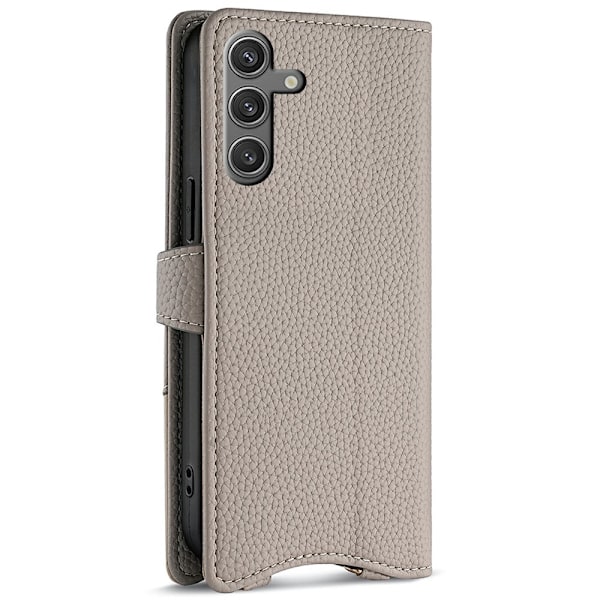 SKALO Samsung S25 Litchi Makeup Mirror Chain Plånboksfodral - Grå grå