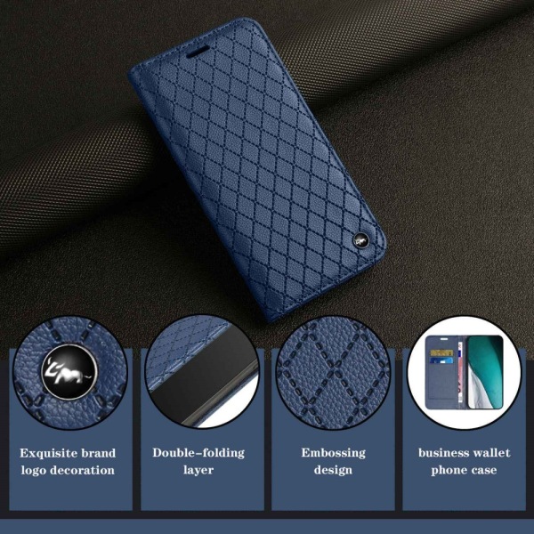 SKALO Xiaomi Redmi 10C Rhombus Litchi Flip Cover - Blå Blue