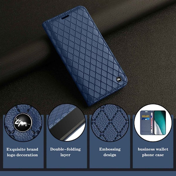 SKALO Xiaomi Redmi 10C Romb Litchi Plånbok - Blå Blå