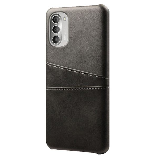 SKALO Moto G51 PU-Läder Korthållare Skal - Svart Black