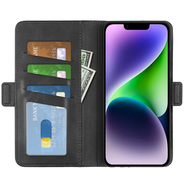 SKALO iPhone 15 Plus Premium Plånboksfodral - Svart Svart