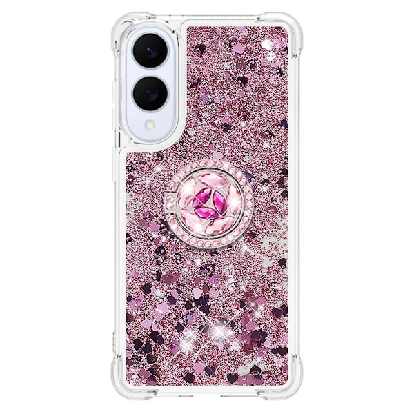 SKALO Samsung S25 Edge Juoksuhiekka Kimalle Rengas Suojakuori - Ruusukulta Pink gold