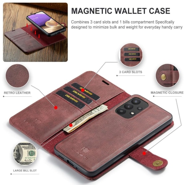 DG MING Samsung A33 5G 2-in-1 magneetti lompakkokotelo - Punainen Red