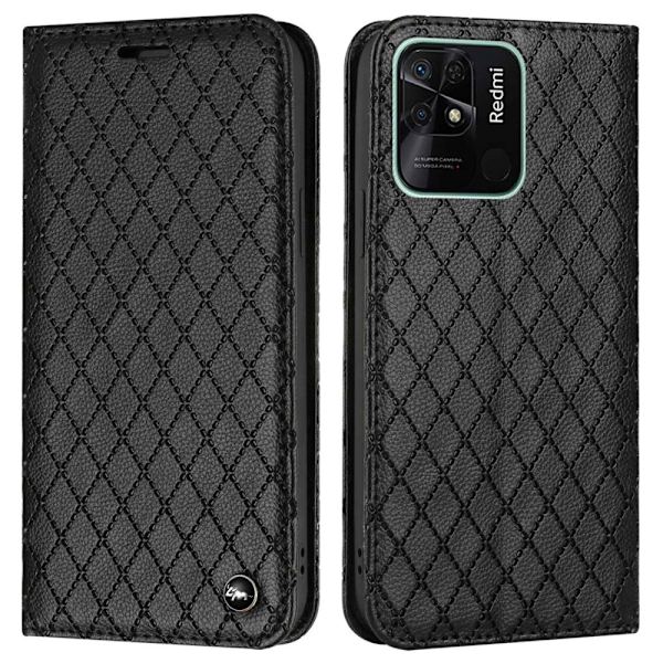 SKALO Xiaomi Redmi 10C Rhombus Litchi Flip Cover - Sort Black