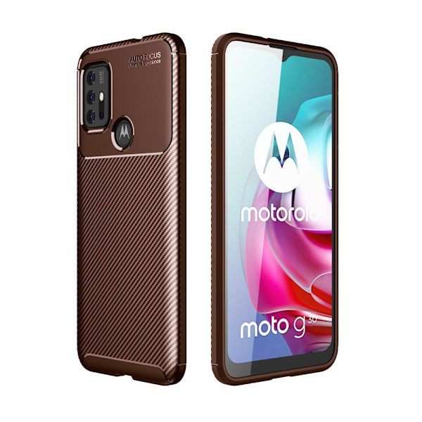SKALO Moto G30 Carbon Fiber TPU-skal - Brun Brown