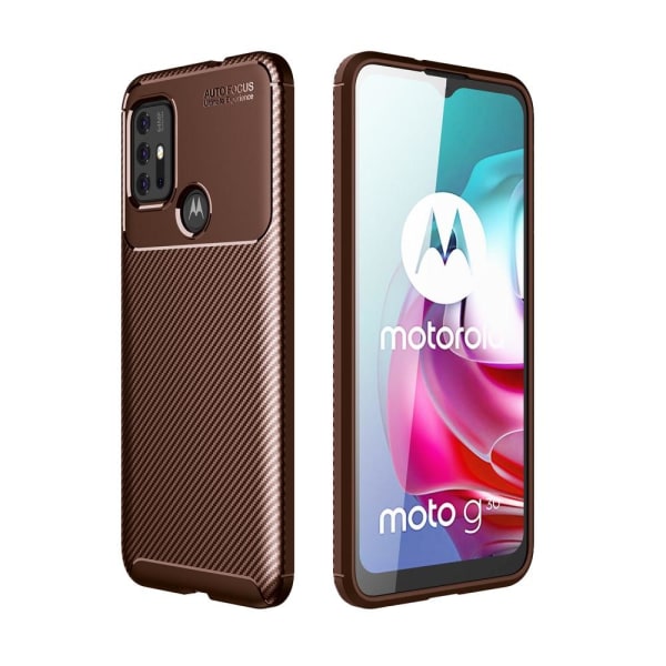 SKALO Moto G30 Carbon Fiber TPU Taske - Brun Brown