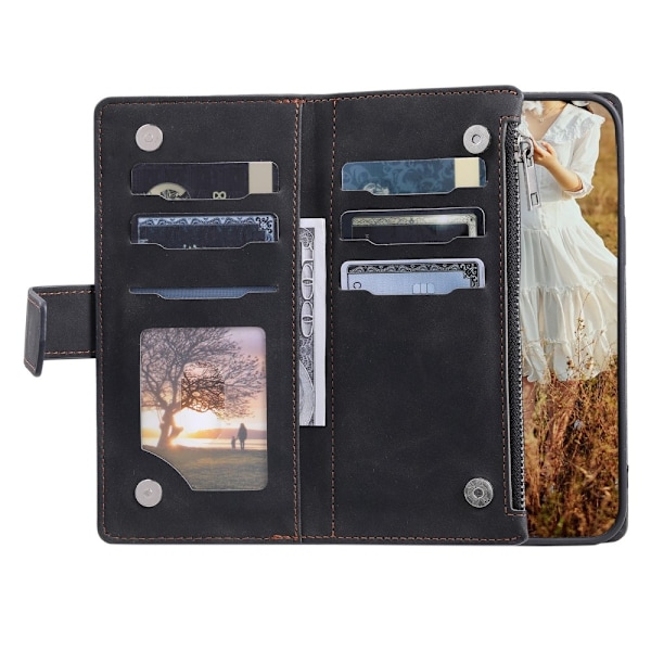 SKALO Samsung S25 Style 005 Big Wallet Quiltat Flip Cover - Sort Black