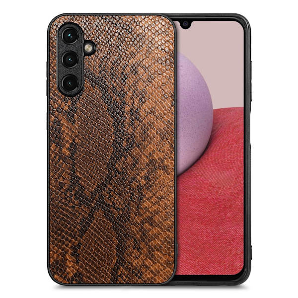 SKALO Samsung A14 4G/5G Snakeskin PU-læder Hybrid Cover - Brun Brown