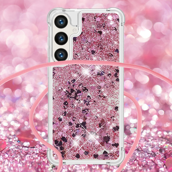 SKALO Samsung S24 Kvicksand Glitter Mobilhalsband - Rosa Rosa