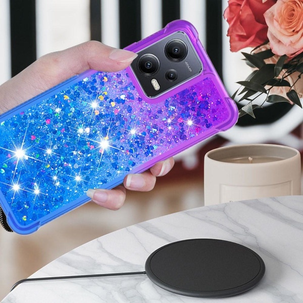 SKALO Xiaomi Redmi Note 12 5G Kvicksand Glitter Hjärtan TPU-skal - Turkos-Lila multifärg