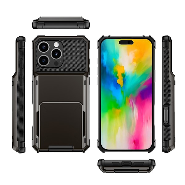 SKALO iPhone 16 Pro Max Armor Suojakuori korttikotelo - Musta Black