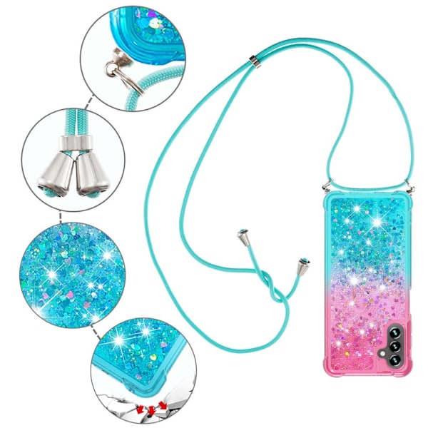 SKALO Samsung A34 5G Kvicksand Glitter Mobilhalsband - Rosa-Turkos multifärg