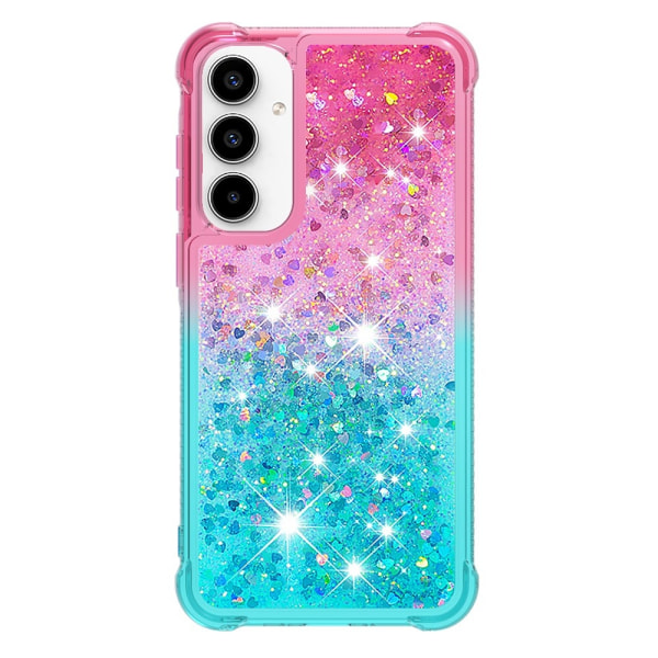 SKALO Samsung A55 5G Juoksuhiekka Glitter Sydämet TPU kuori - Pinkki-Turkoosi Multicolor