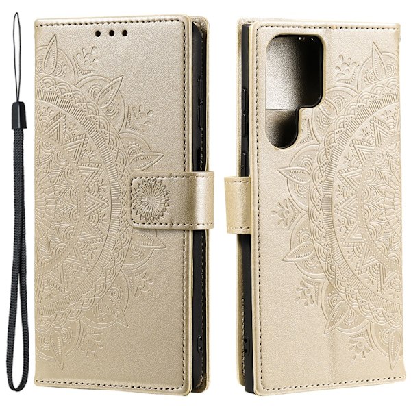 SKALO Samsung S24 Ultra Mandala Flip Cover - Guld Gold
