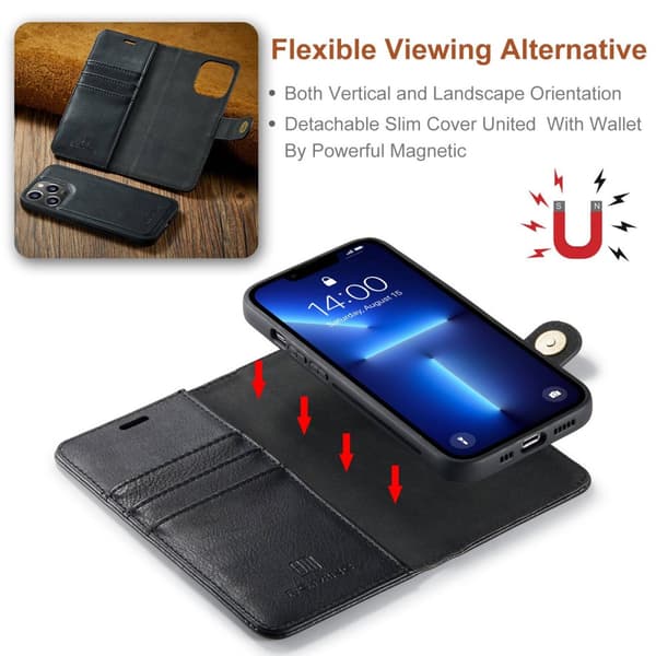 DG MING iPhone 15 Pro 2-i-1 Magnet Pungetui - Sort Black