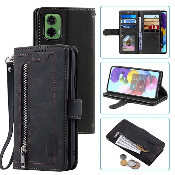 SKALO Motorola Moto G35 5G Big Wallet 9-Korttitasku Lompakkokotelo - Musta Black