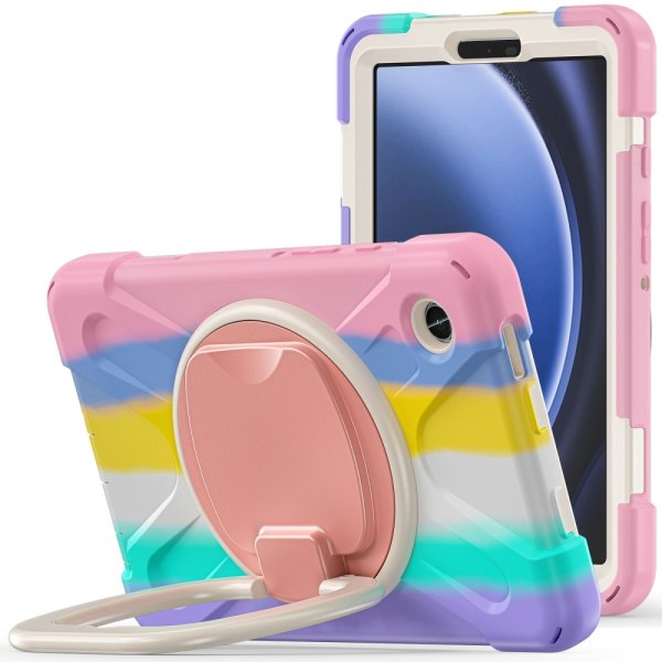 SKALO Samsung Tab A9 Extra Stöttåligt Armor 360 Handtag/Stativ Skal - Rainbow multifärg