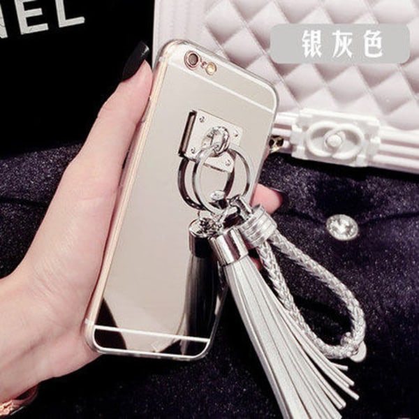 Bling Spejlskal med kvast & bånd iPhone 6 / 6S - flere farver Silver
