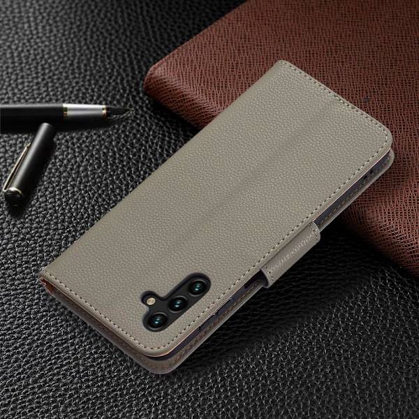 SKALO Samsung A04s 4G Premium Litchi Flip Cover - Grå Grey