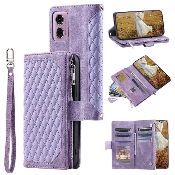 SKALO Motorola Moto E14 4G Big Wallet Quiltat Plånbok - Lila Lila