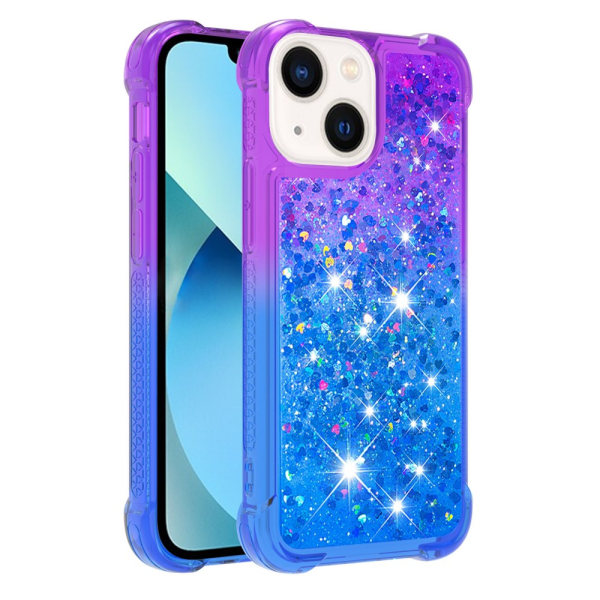 SKALO iPhone 15 Kvicksand Glitter Hjärtan TPU-skal - Lila-Blå multifärg