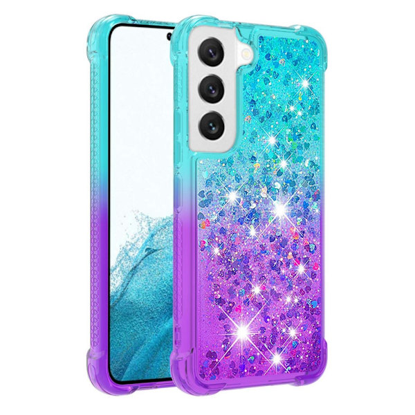 SKALO Samsung S23 Juoksuhiekka Glitter Sydämet TPU kuori - Turkoosi-Violetti Multicolor