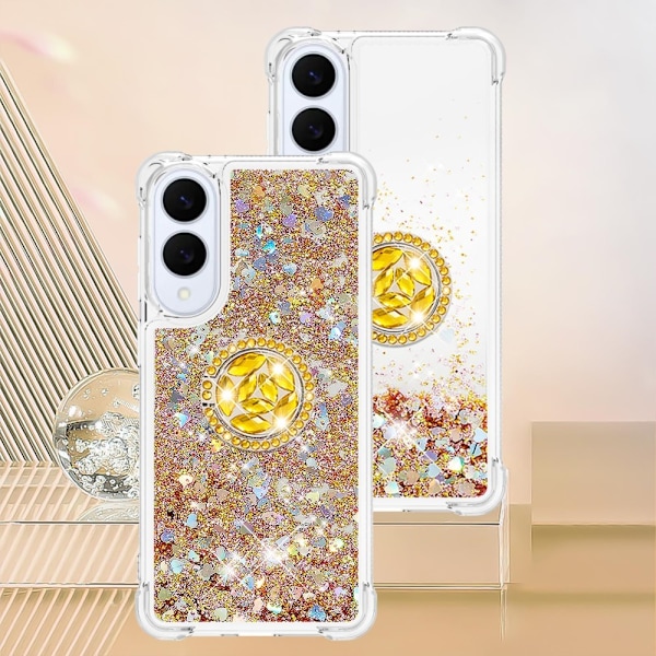 SKALO Samsung S25 Edge Kvicksand Glitter Ring Skal - Guld Guld