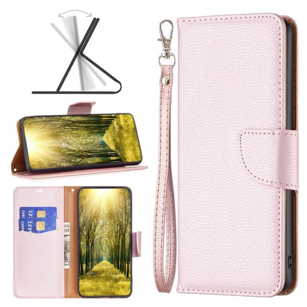 SKALO iPhone 15 Pro Max Litchi Lompakkokotelo - Ruusukulta Pink gold