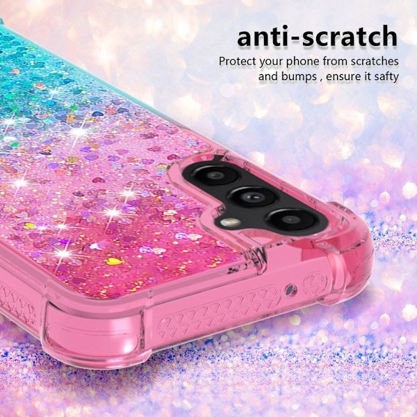 SKALO Samsung A14 5G Juoksuhiekka Glitter Sydämet TPU kuori - Pinkki-Turkoosi Multicolor