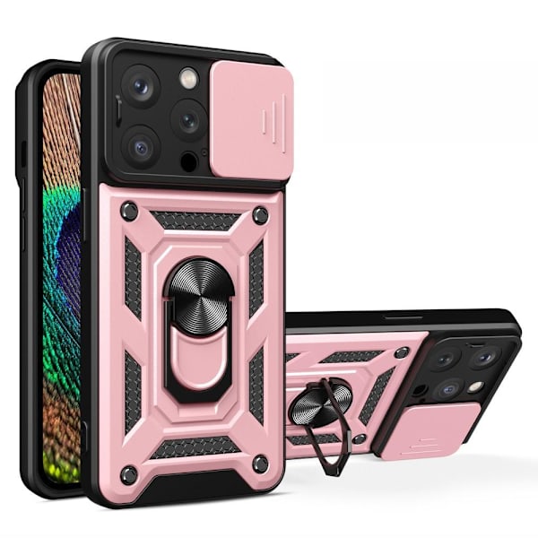 SKALO iPhone 15 Pro Armor hybridi metallirengas kameran liukusäädin - Ruusukulta Pink gold