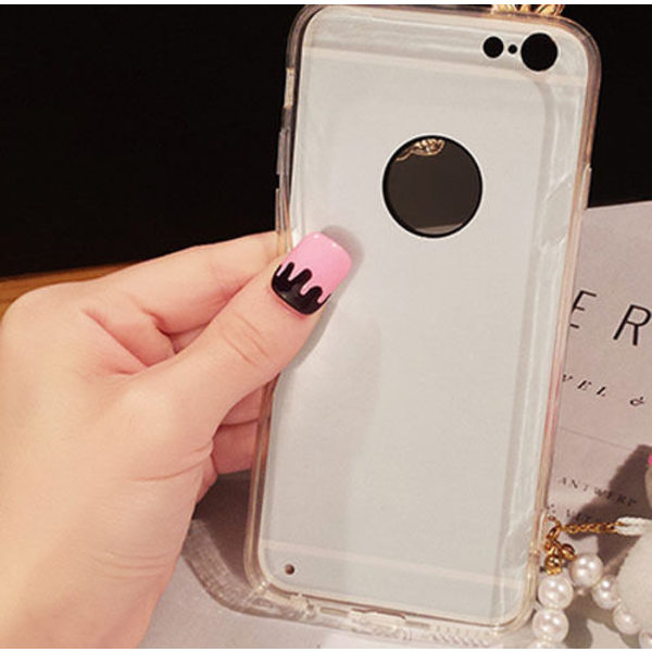 Bling Spegelskal med tofs & band iPhone 6/6S Pink