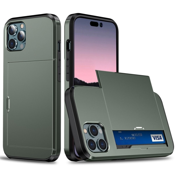 SKALO iPhone 14 Pro Armor Cover kortholder - Grøn Green