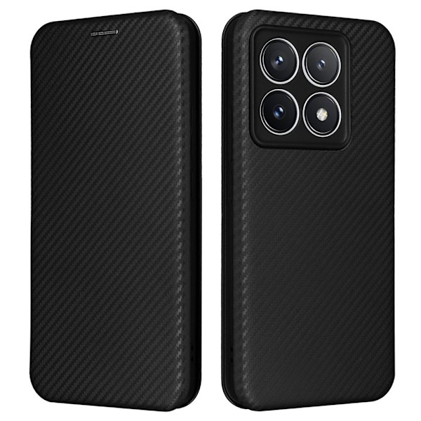 SKALO Xiaomi 14T Pro Carbon Fiber Lompakkokotelo - Musta Black