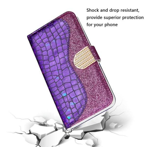 SKALO iPhone 13 Mini Croco Glitter Wallet Cover - Lilla Purple