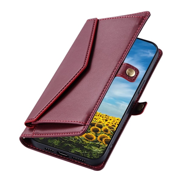 SKALO Samsung S25 Edge PU-Nahkakuori Lompakkokotelo - Punainen Red