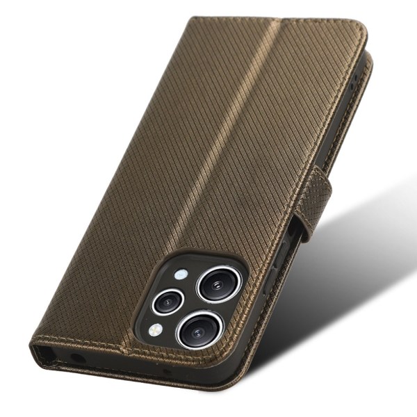 SKALO Xiaomi Redmi 12 4G/5G Premium Mini Rhombus Wallet Flip Cover - Brun Brown