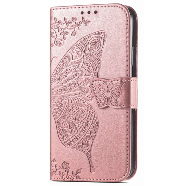 SKALO Motorola Moto G62 5G Mandala Butterfly Flip Cover - Rosa guld Pink gold