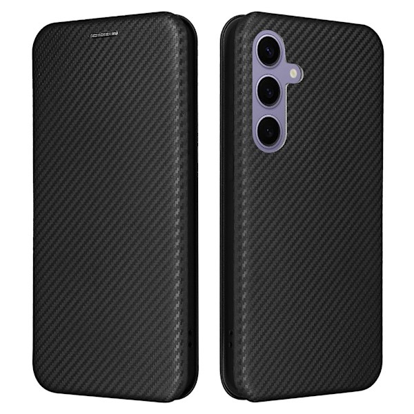 SKALO Samsung S25+ Carbon Fiber Lompakkokotelo - Musta Black