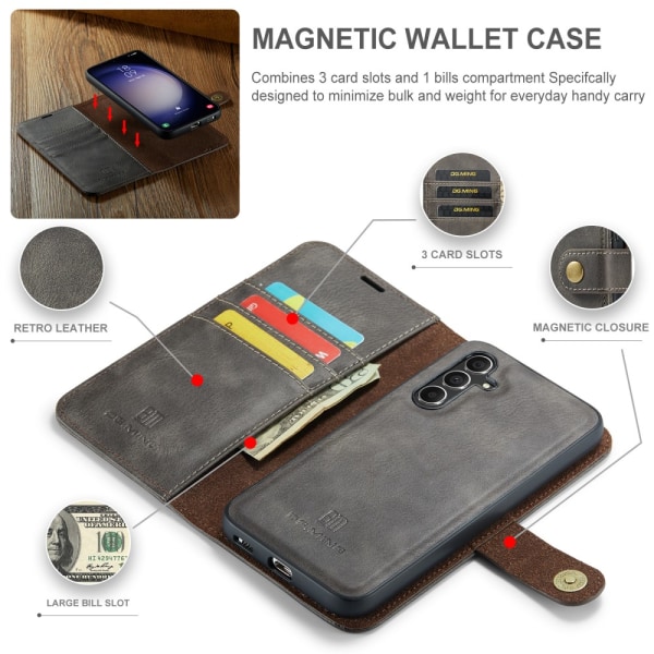 DG MING Samsung S23 FE 2-i-1 Magnet Plånboksfodral - Grå grå