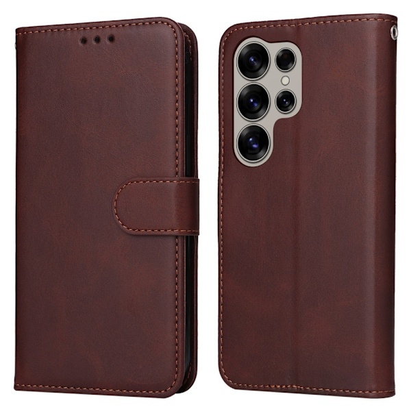 SKALO Samsung S25 Ultra PU-læder Flip Cover - Vælg farve Brown