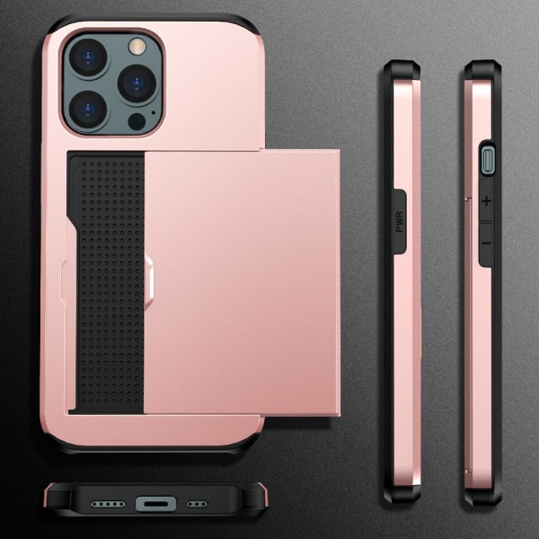 SKALO iPhone 13 Mini Armor Cover -korttikotelo - ruusukulta Pink gold