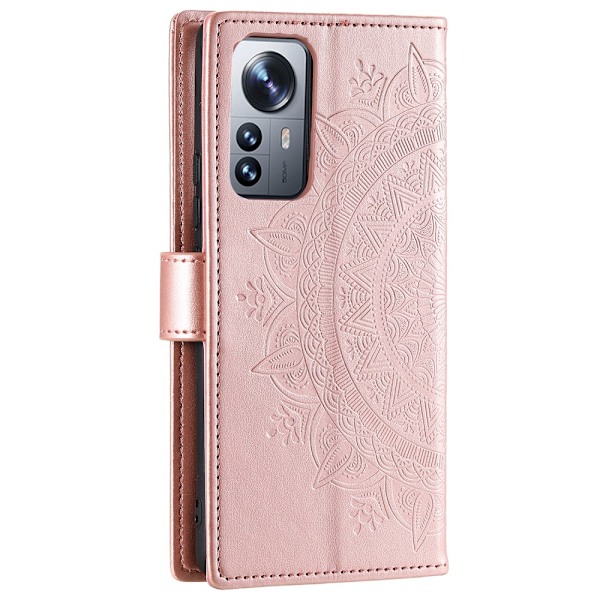 SKALO Xiaomi 12 Pro Mandala lompakkokotelo - Ruusukulta Pink gold