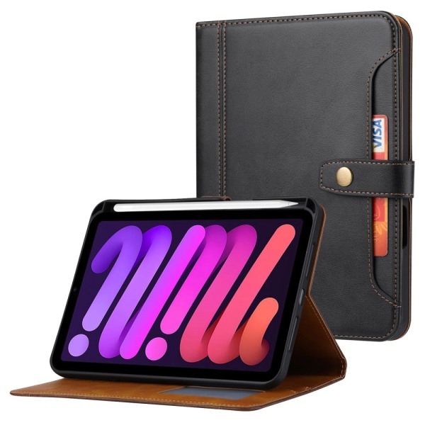 SKALO iPad 10.9 (2022) PU-Läder Plånboksfodral med Penn Hållare Svart