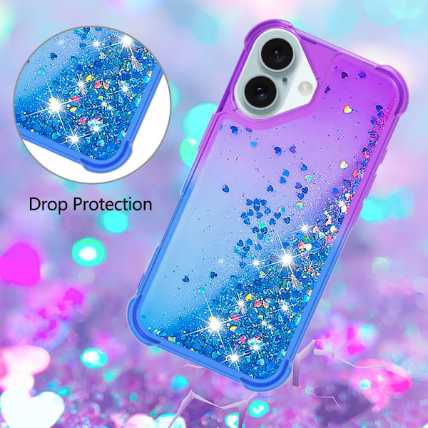 SKALO iPhone 16 Kvicksand Glitter Hjärtan TPU-skal - Lila-Blå multifärg