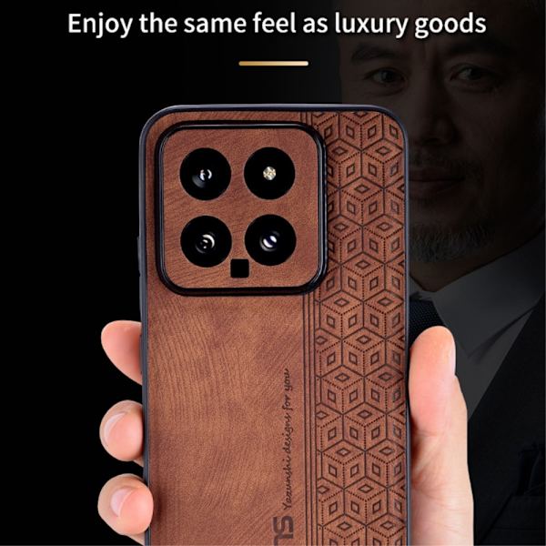 SKALO Xiaomi 14 5G AZNS PU-nahka suojakuori - Ruskea Brown