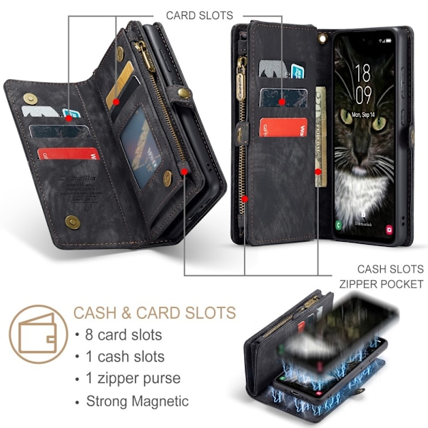 CaseMe Samsung A35 5G CaseMe Big Wallet 2in1 Magnet Lompakkokotelo - Musta Black