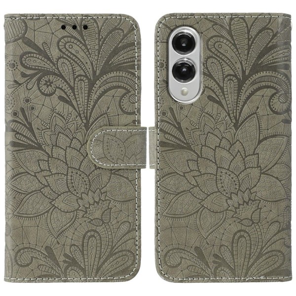SKALO Samsung S25 Edge Mandala Blomst Flip Cover - Grå Grey