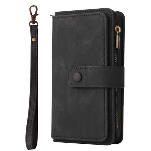 SKALO Xiaomi Redmi 10C Big Wallet 17-lokeroa Lompakkokotelo - Musta Black