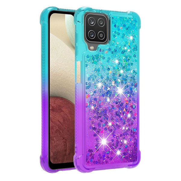 SHELL Samsung A12 Quicksand Glitter Hearts TPU-kotelo - turkoosi-Li Multicolor