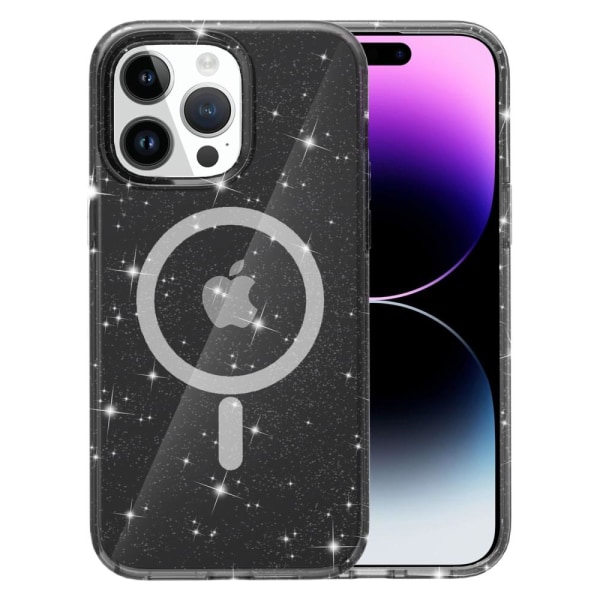 SKALO iPhone 15 Pro Max Glitter Magnetic Ring TPU Suojakuori - M Black